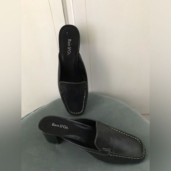 G.H. Bass & Co. Shoes - Bass & Co Cecile Loafer Block Heel Slide Loafers Black Leather 6.5 EUC